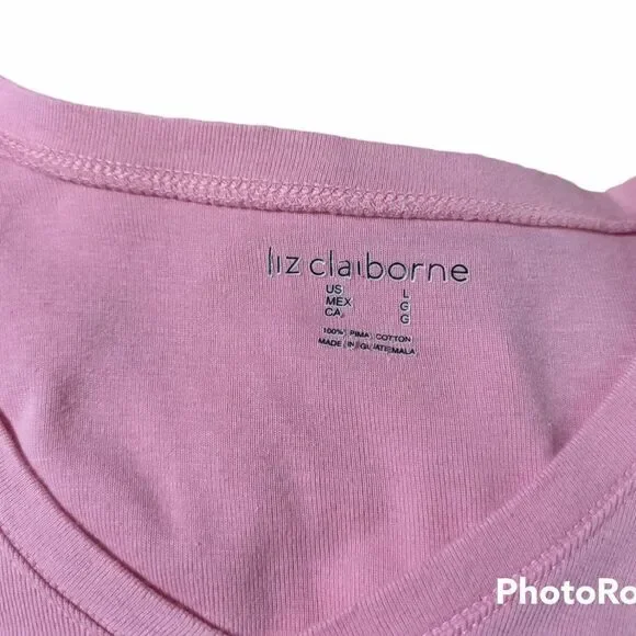 Liz Claiborne Pink & Brown V-Neck Pima Cotton T-shirt Set, Large - Picture 7 of 12